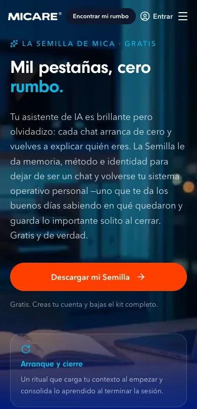 Captura de la página de Mica OS en micare.mx tal como estaba en línea el 2 de septiembre de 2026.