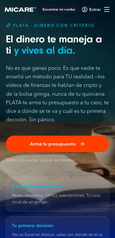 Captura de la página de PLATA en micare.mx tal como estaba en línea el 2 de septiembre de 2026.