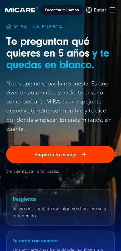 Captura de la página de MIRA en micare.mx tal como estaba en línea el 2 de septiembre de 2026.